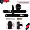 A black door handle set with a knob and a lever, along with mounting hardware, displayed on a blueprint-like background. Produktbild-Vorschau
