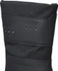 A close-up view of the top section of a black boot, showing textured fabric and a leather strap with perforations. Voir les images du produit