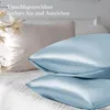 Satin Kissenbezug 40x60 Hellblau 2er-Set mit Haargummis Produktbild-Vorschau 3