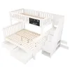 A white bunk bed with stairs and drawers, shown from a diagonal angle. Produktbild-Vorschau