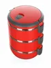 A red, three-tiered lunch container with gray accents and clasps, set against a white background. Voir les images du produit