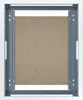 A front view of an empty telecommunications cabinet with a particle board backing. Produktbild-Vorschau