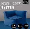 A blue corner beanbag chair is shown with marketing text and icons. Anteprima dell’immagine prodotto