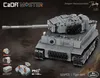A marketing image showcasing a gray building block model of a Tiger tank, with various components and a remote control displayed in the lower left corner. Náhľad obrázku produktu