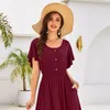 Damen Midikleid mit Taschen Sommerkleid Baumwolle Weinrot Produktbild-Vorschau 4