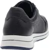 A close-up rear view of a black leather sneaker with a white sole. Náhľad obrázku produktu