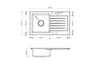 Technical drawing of a kitchen sink with dimensions and specifications. Podgląd zdjęcia produktu