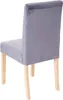A single gray upholstered dining chair with light wooden legs is shown from the back against a white background. Voir les images du produit