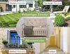 A collage of images showing a wooden garden bench in different settings: a garden, a terrace, a balcony, and an indoor hallway. Anteprima dell’immagine prodotto