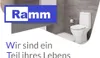 A toilet in a modern bathroom setting, with a logo and text overlay. Produktbild-Vorschau