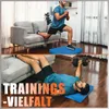 A split image showing a man performing exercises using fitness equipment in a home setting. Produktbild-Vorschau