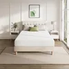 A bedroom scene with a bed, mattress, nightstands, and a window. Produktbild-Vorschau