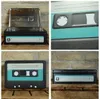 A collage of four images showing a retro cassette tape-themed storage tin from different angles. Produktbild-Vorschau