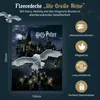 Marketing image for a Harry Potter fleece blanket, showing Hogwarts castle, Hedwig the owl, and boats with lights on water. Produktbild-Vorschau
