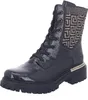 A black lace-up boot with a patterned shaft and a gold accent on the heel. Voir les images du produit