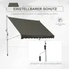 A diagram showing an adjustable awning with text highlighting its features. Produktbild-Vorschau