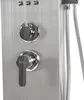 Close-up of a modern shower panel with chrome fixtures. Podgląd zdjęcia produktu