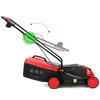 A black and red electric lawnmower is shown against a white background. The handle is shown in two positions, indicating adjustability. Produktbild-Vorschau