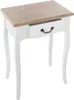 A white bedside table with a wooden top and a single drawer with a metal handle. Produktbild-Vorschau