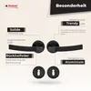 A product image showcasing door handles with descriptive text highlighting features. Produktbild-Vorschau