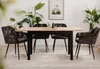 A dining table and four chairs are set up in a room, decorated with plants and a framed picture on the wall. Voir les images du produit