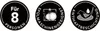 Three circular icons with German text and symbols. Produktbild-Vorschau