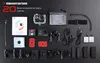 An action camera and its accessories are laid out on a black surface. Produktbild-Vorschau
