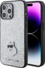 A Karl Lagerfeld iPhone case with a glittery silver finish and a Choupette logo is shown next to an iPhone. Produktbild-Vorschau