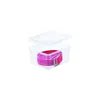 A clear plastic storage box with a pink and red coiled belt inside, with the lid slightly ajar. Produktbild-Vorschau
