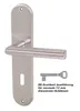 A stainless steel door handle set with a key. Produktbild-Vorschau