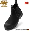 A black Chelsea boot is shown against a white background. Produktbild-Vorschau