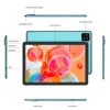 Diagrams and views of a teal tablet, highlighting its features and ports. Produktbild-Vorschau