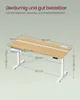 A diagram of a height-adjustable desk with dimensions and features indicated by text and lines. Produktbild-Vorschau
