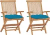 Gartenstühle mit Hellblauen Kissen 2 Stk. Massivholz Teak , Produktbild-Vorschau 1