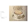 A graphic illustration of a cup of coffee with the word 'CAFÉ' above it, set against a wooden background. There is also a diagram with dimensions on the left side. Produktbild-Vorschau