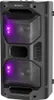 A black portable Bluetooth speaker with purple LED lights. Náhľad obrázku produktu