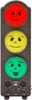 A traffic light-style device with smiley faces indicating different moods or noise levels. Voir les images du produit