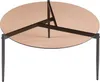 A round coffee table with a brown glass top and a black metal frame. Voir les images du produit
