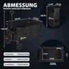 Diagrams and text showing the dimensions and capacity of a foldable wagon. Produktbild-Vorschau