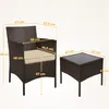 A brown rattan chair and a matching table with dimensions indicated by measurement lines and text. Produktbild-Vorschau