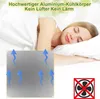 A woman sleeping peacefully in bed, with a diagram of a cooling panel and airflow arrows superimposed, and a fan crossed out. Náhľad obrázku produktu