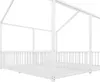 A white house-shaped bed frame with a slatted base and a railing. Podgląd zdjęcia produktu