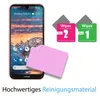 A smartphone with a screen protector cleaning kit. Produktbild-Vorschau