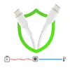 Diagram showing a USB-C cable with a shield icon, and a schematic of power flow and temperature. Voir les images du produit