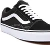 A close-up, studio shot of a black Vans Old Skool sneaker with white accents and laces, set against a plain white background. Voir les images du produit