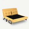 A yellow sofa bed with two yellow cushions is shown against a white background. Náhled obrázku produktu