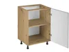 A kitchen cabinet with an open door, showing two shelves and black adjustable feet. Produktbild-Vorschau