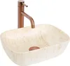 A beige rectangular vessel sink with a copper faucet against a white background. Podgląd zdjęcia produktu