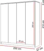 A diagram of a wardrobe with dimensions indicated by red lines and text. Produktbild-Vorschau