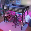 A loft bed with a desk and gaming setup in a bedroom with neon lighting. Náhled obrázku produktu